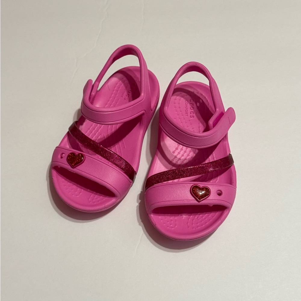 CROCS Kids Pink Sandals with Heart Accent